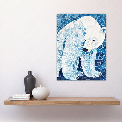 Polar Bear Blue Mosaic Pattern Folk Art Wall Art Print