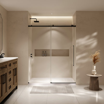Ensemble de douche coulissante avec porte et base 60 po x 36 po Selby - Noir