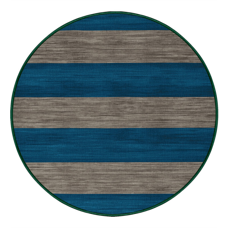 Machine Washable Horizontal Stripes Green Area Rug, Round 5'