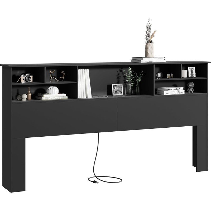 81.5"W Modern Bookcase Headboard With 2-Drawer Nightstand Set (King)