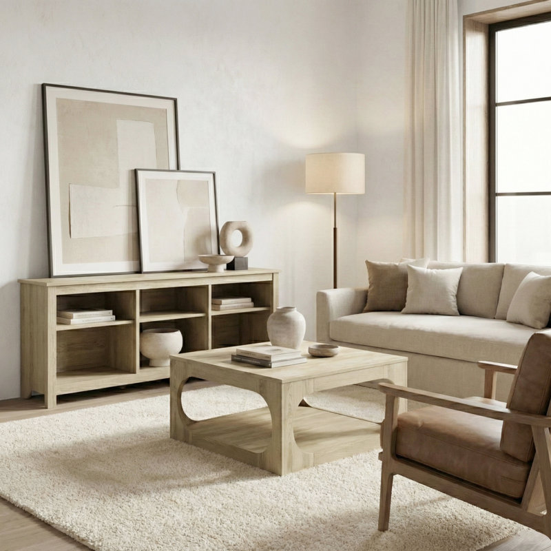 Oumar 2 Piece Modern Coordinated Living Room Table Set, Oslo Oak