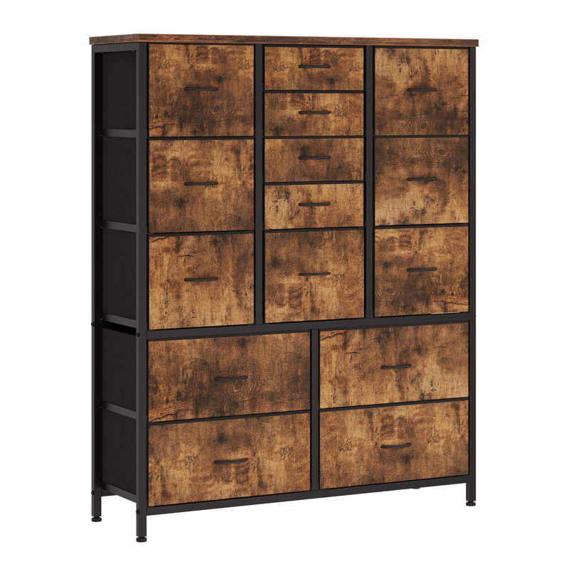 Metal 99cm W 15 - Drawer Chest of Drawers, Brown