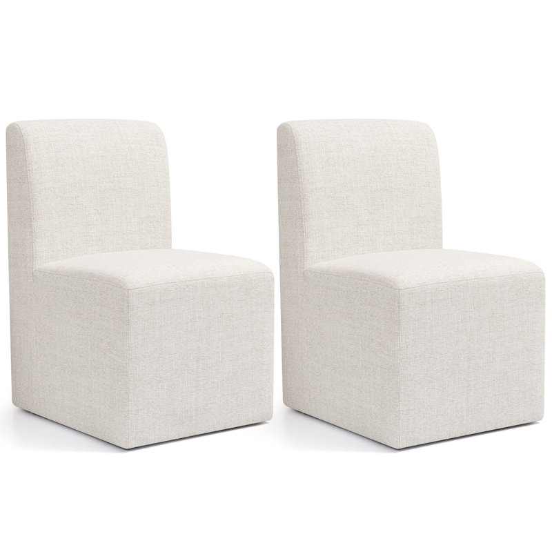 Chaises de salle à manger rembourrées avec roulettes, fauteuil simple moderne avec roues pivotantes pour le salon, livré assemblé (2 pièces, avoine)