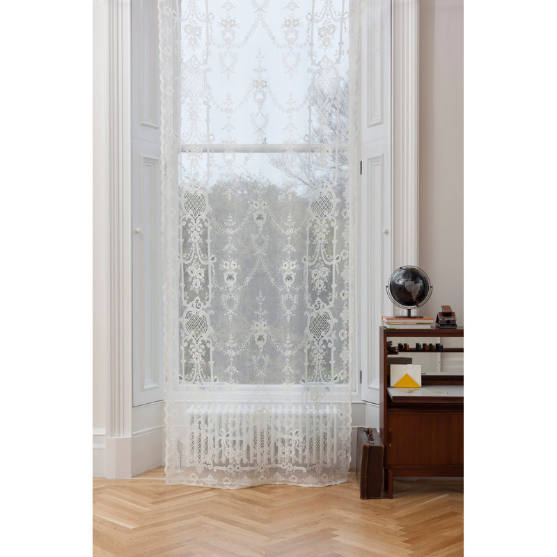 Clive Cotton Blend Sheer Single Curtain Panel, Ivory, 132 W x 320 D cm