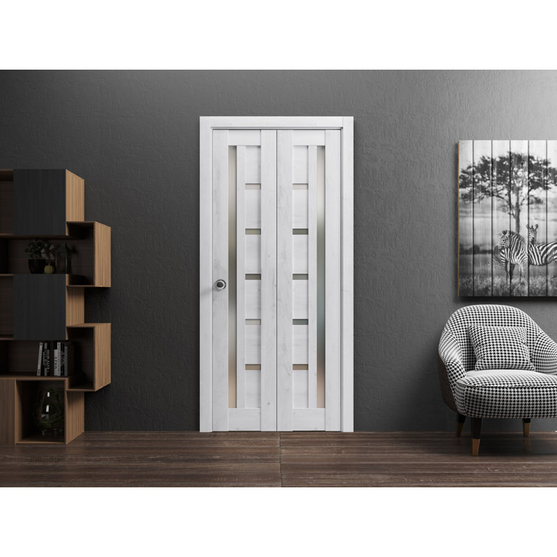Porte pliante à panneaux en bois Quadro, 64 po x 84 po, Blanc nordique