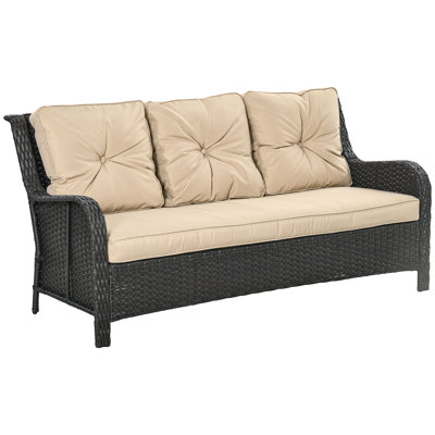 Quackenbush 71.75"" Wide Outdoor Wicker Rectangle Patio Sofa with Cushions -  Winston Porter, 6AC157388825407D8BFAA450DA440759