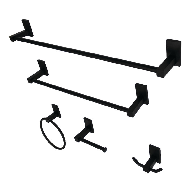 Kingston Brass Continental 5-Piece Bathroom Hardware Set, Matte Black