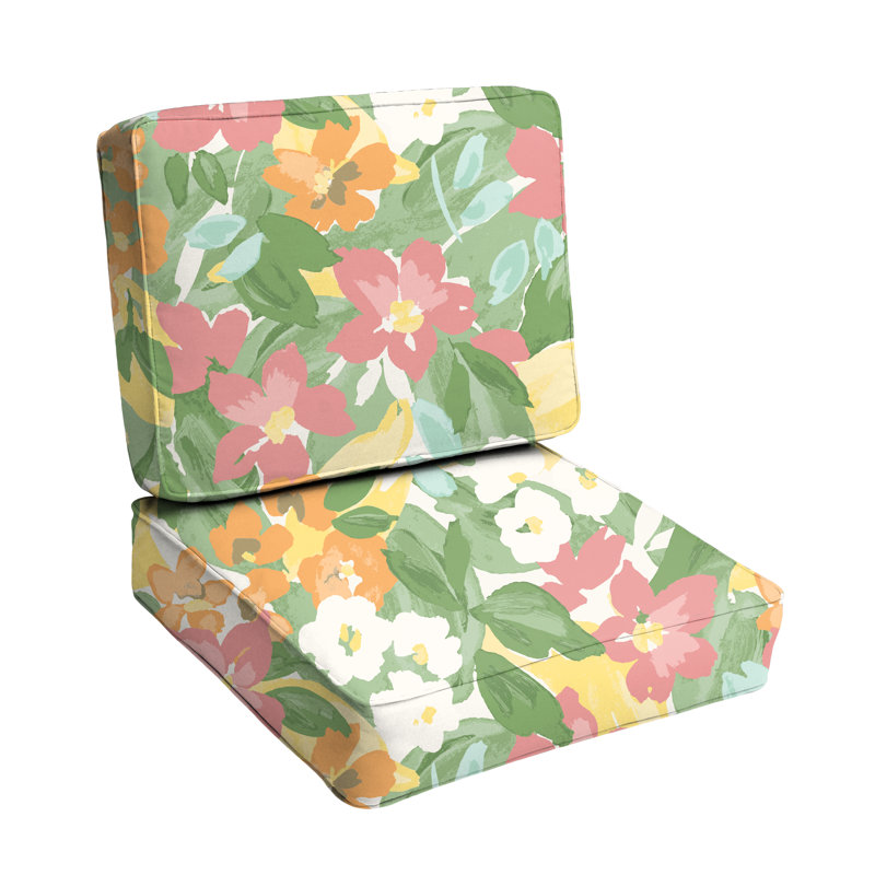 Outdoor Floral Corded Chair Cushion Set, 22" H x 22" W