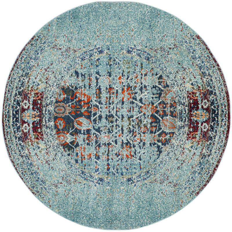 Tapis oriental bleu Hertzler, Rond 6 pi 7 po, Bleu