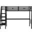 Lit mezzanine simple en métal avec bureau, de couleur noire, sans sommier tapissier, garde-corps, bureau simple à installation dans un espace limité pour lit simple, base supplémentaire, rails, chambre d'amis idéale