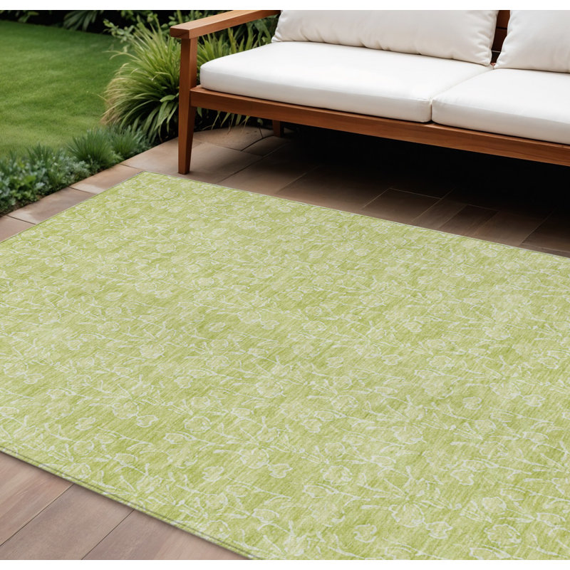Tapis d'intérieur / extérieur floral vert et ivoire 9 'x 12' artichaut