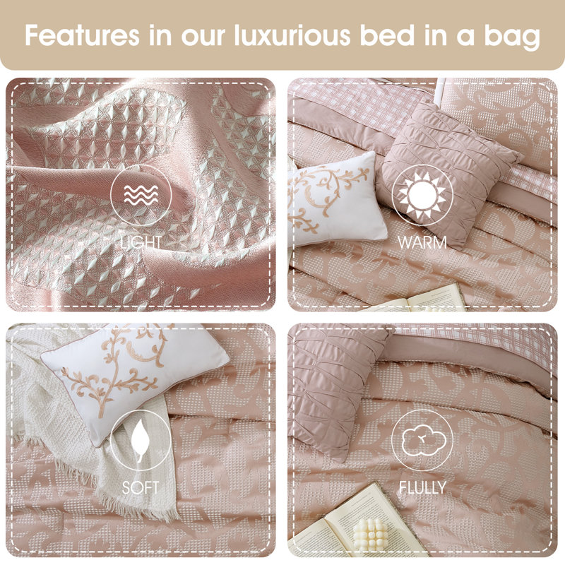 Blush Microfiber California King 14-Piece Bed in a Bag Set