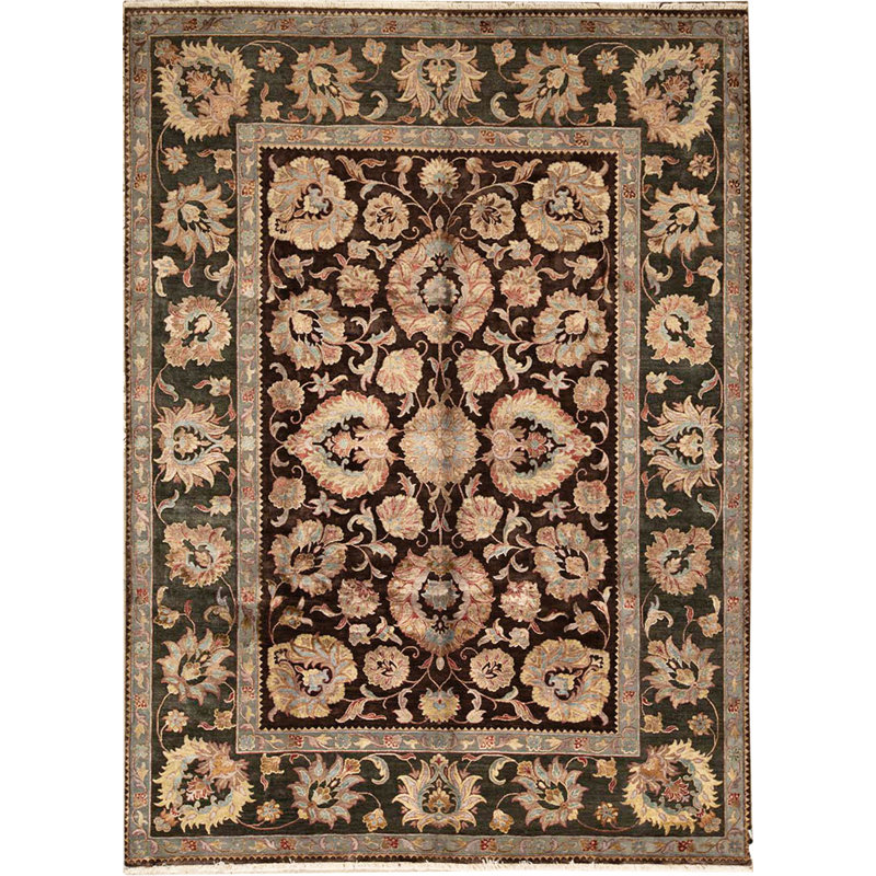 Tapis bleu et vert noué à la main de haute qualité