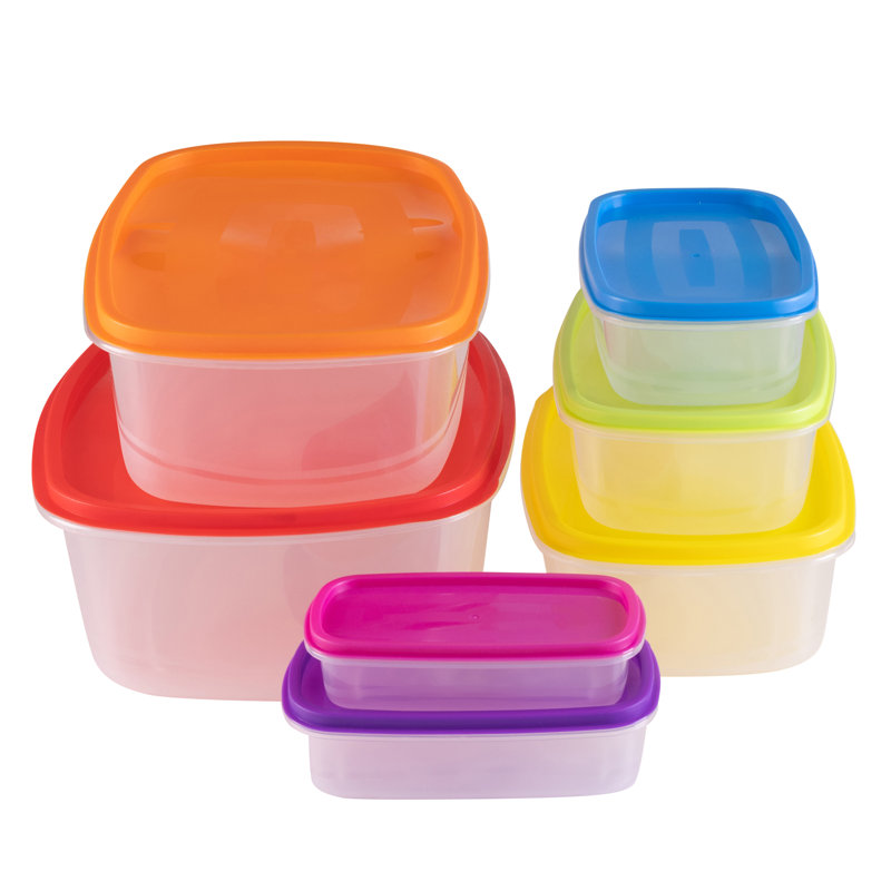Rainbow Lid Clear Plastic Food Storage Container Set, 14 Pieces