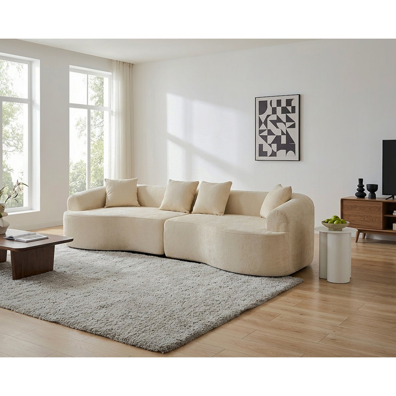 Canapé courbé désossé, canapé modulaire à compression de 110 po, blanc haute densité, canapé-lit pour salon, salon, appartement, chenille