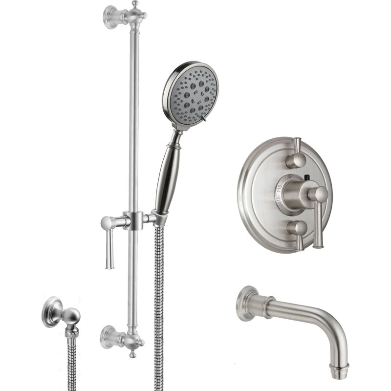 Miramar 2.5 GPM Styletherm Thermostatic Complete Shower System with Handshower Slide Bar and Tub Spout, Matte Black