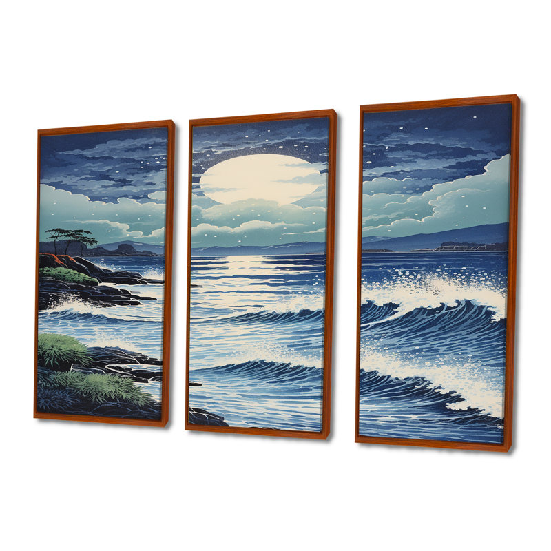 Robbinsdale - ensemble de reproductions d'art mural plage et océan, Cadre flottant brun, H 32 po x l 48 po x P 1 po