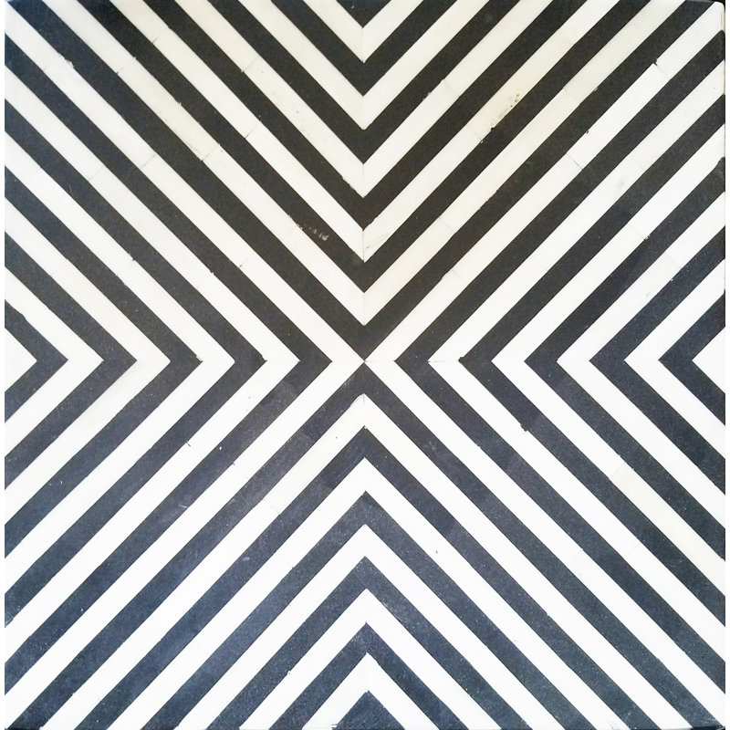 Black and White Bone Inlay Geometric End Table