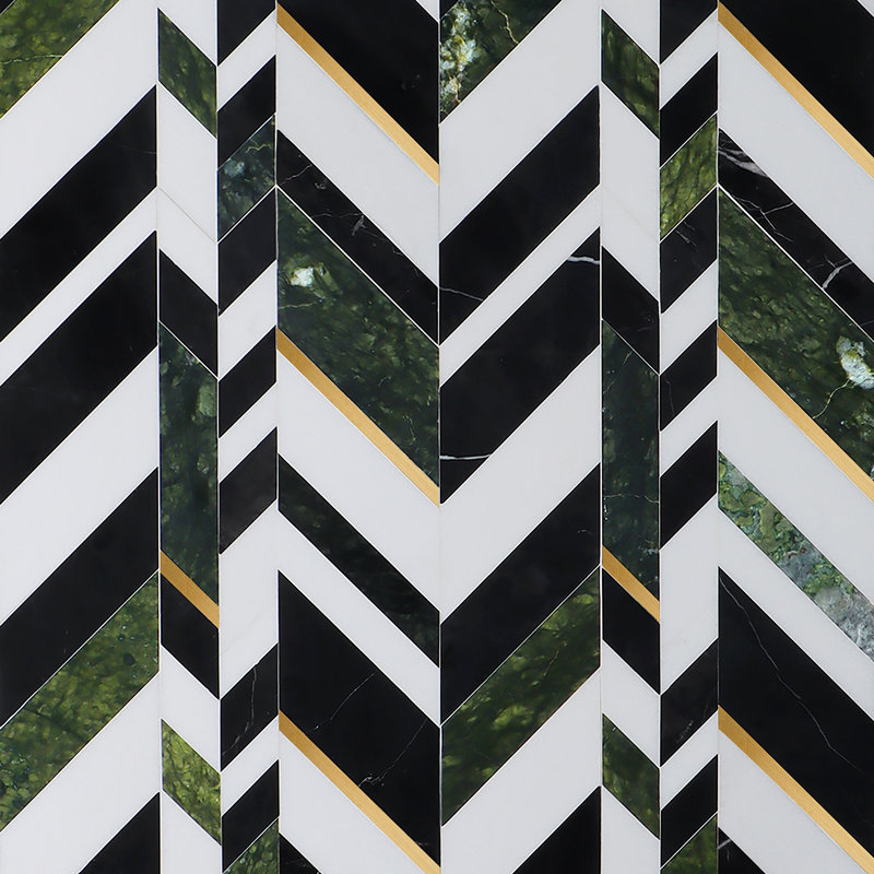 Tyra 11.81 in. x 18.89 in. Polished Marble and Brass Wall Mosaic Tile (1.55 Sq. Ft. / Each), Verde Jade