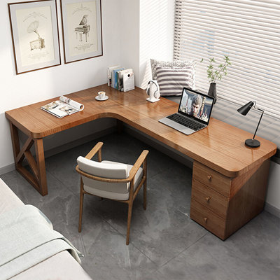 Walnut L-Shaped Solid Wood Executive desk with drawers desk