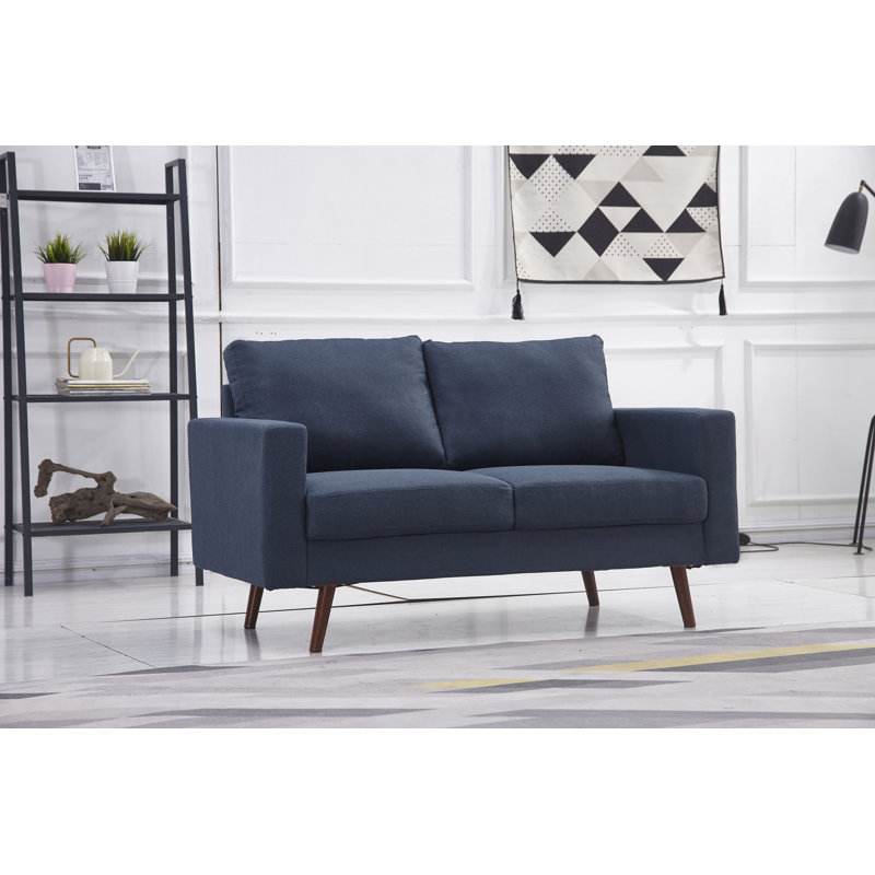 Causeuse à accoudoirs carrés 57 po Jaiheem, Polyester bleu marine