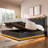 Twin size Upholstered bed, 360 surround LED function, Buttons/Apps/Remote Control, hydraulic storage bed with USB Type-C charging, Gray,Linen (Without mattress)-106569093-106569098