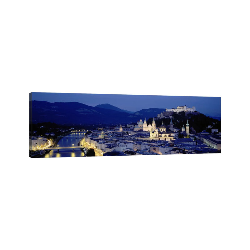 High Angle View Of Buildings In A City, Salzburg, Austria - Wrapped Canvas Panoramic Print, 182.88 cm H x 60.96 cm W