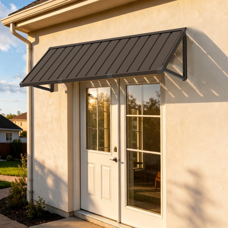 Powder-coated Metal Frame Standing Seam Fixed Window Awning All Weather Protection Door Canopy for Entrance, Windows, Porches, Balconies