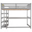 Lit mezzanine double avec tablettes de rangement et bureau sous le lit, gris-1989355601