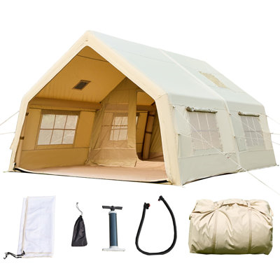 Tente de camping gonflable 15,7 x 11,8 pi pour 8 à 10 personnes, tente de glamping 4 saisons avec écran de cinéma et prise de poêle, tente d’air familiale étanche de 181 pieds carrés
