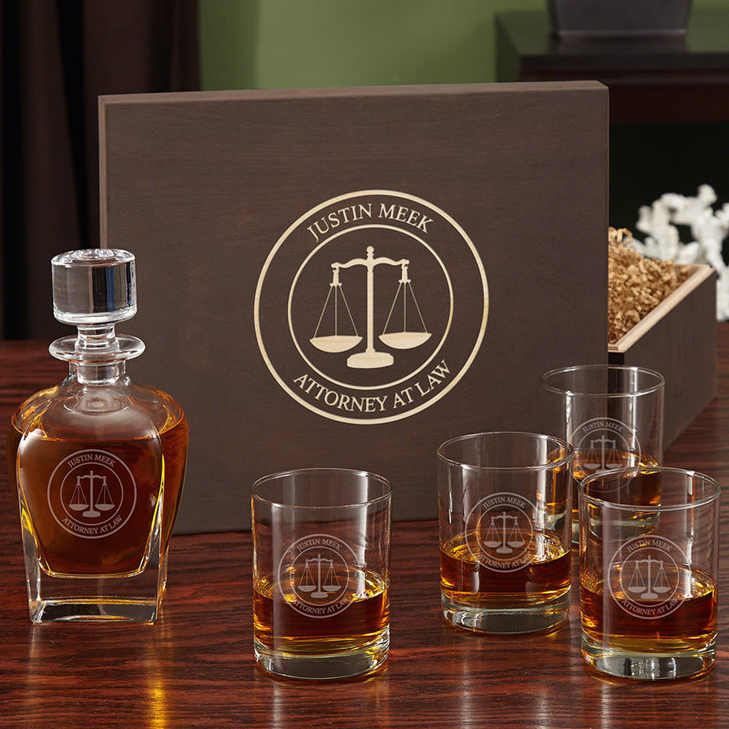 Scales of Justice Custom 5 Piece Whiskey Decanter Set, Yes