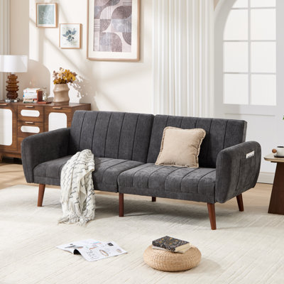80'' Modern Upholstered Convertible Futon Sofa Bed With Storage Pockets