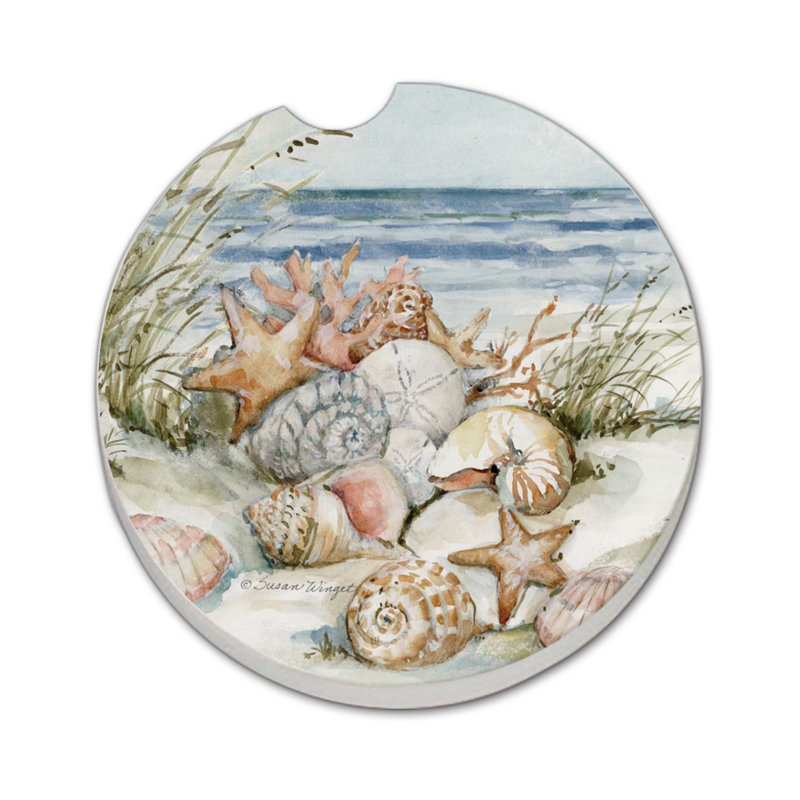 Coastal Sanctuary Single Round Absorbent Stone Car Coaster