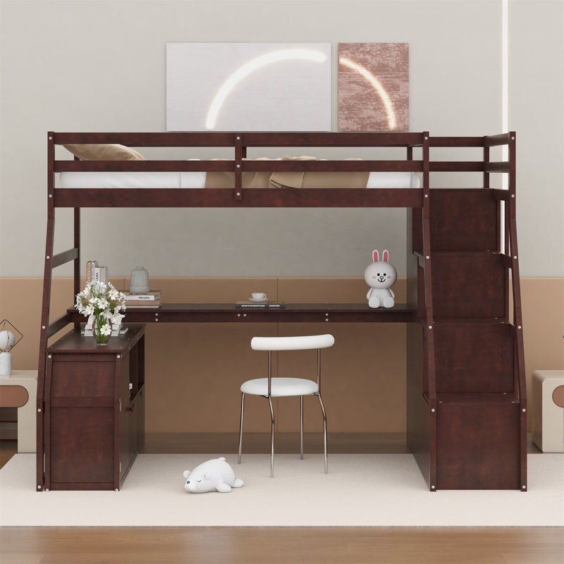 Illya Kids Twin Loft Bed with Drawers, Brown
