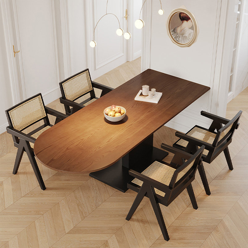 Table de salle à manger en bois massif brun avec table en fer massif, H 29,53 po x L 78,74 po x l 31,5 po