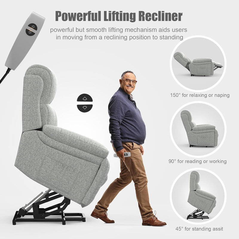 Upholstered Heated Massage Chair, Light Grey