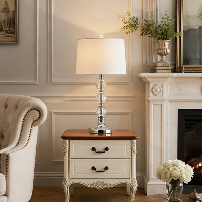 27.5" Crystal Table Lamp Set of 2 for Living Room, Modern Clear Crystal Bedside & Nightstand Lamps with 3-Way Dimming, White Shade & Nickel Base, Decor for End Table & Bedroom (Bulbs Not Included)