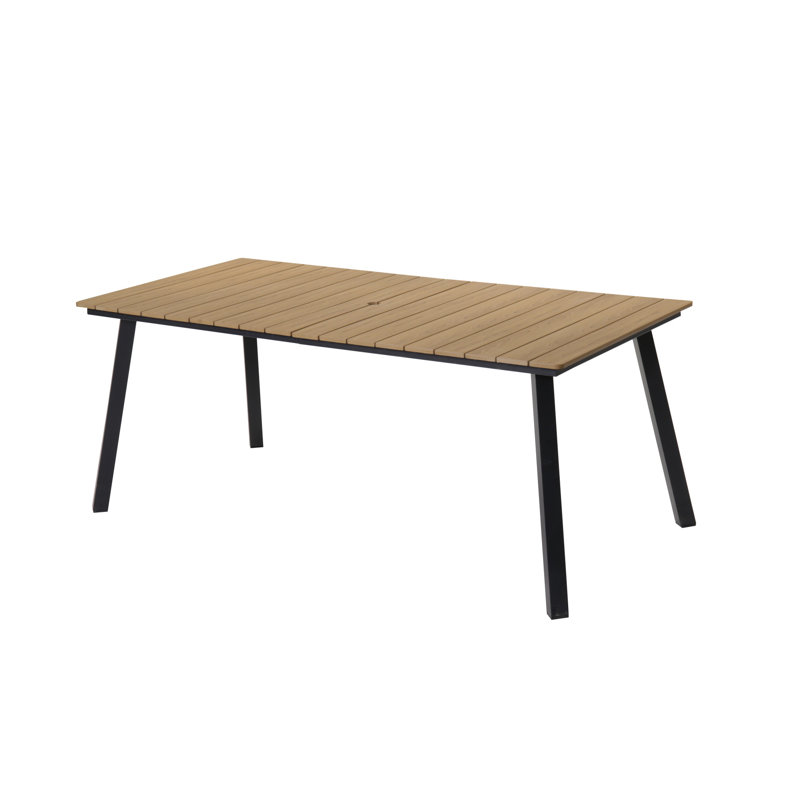 Table de salle à manger de patio avec structure en acier et trou pour parasol, jaune, d'une profondeur de 70,31 po, pour 4 à 6 personnes, de style simple et fonctionnel