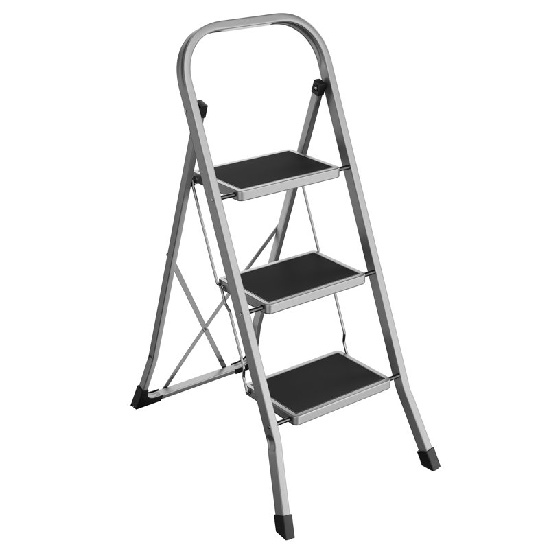 3 - Step Steel Folding Step Stool, Grey/Black