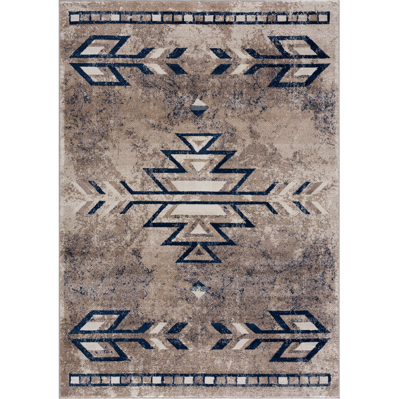 Rug Branch Nava 8' x 11' (7'9" x 10'8") Blue/Beige Southwestern Indoor Area Rug, Contemporary, Low Pile, Stain-Resistant Carpet - Living Room, Bedroom, Dining Room, and Kitchen
