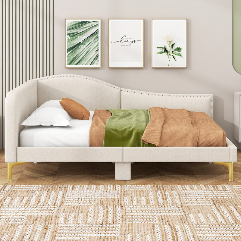 Lit de jour Ryliee, Beige, Lit double