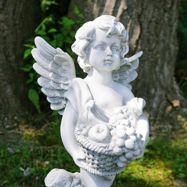 Statue de jardin ange debout sur piédestal 28,75 po