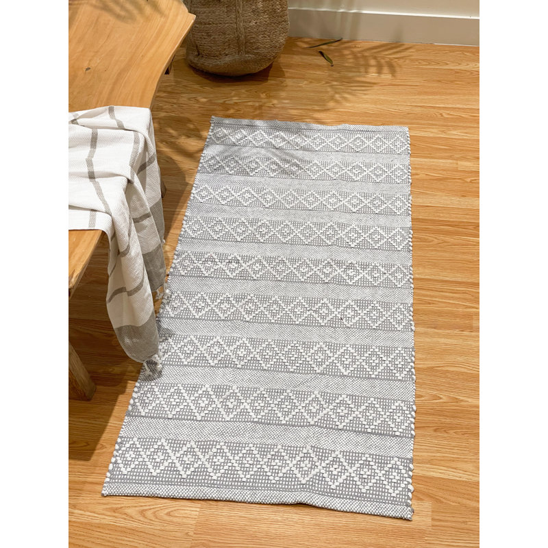 Steverson Cotton Bath Rug, Single - 60" L x 24" W, Gray/Ivory