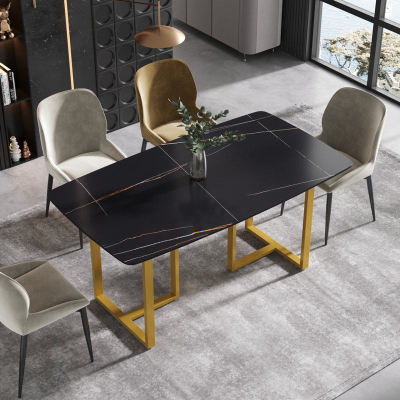 Table de salle à manger Evannie, Noir, Doré, H 29,53 po x L 63 po x l 31,5 po