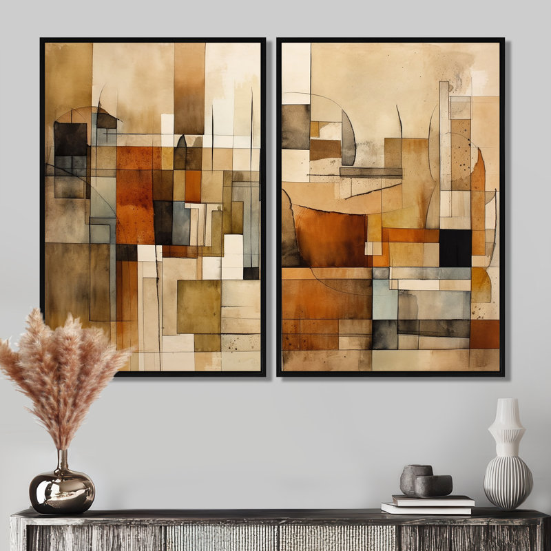 Modernist Expressions IV - Art mural orange 2 pièces, Impression encadrée flottante, H 36 po x l 48 po, Noir