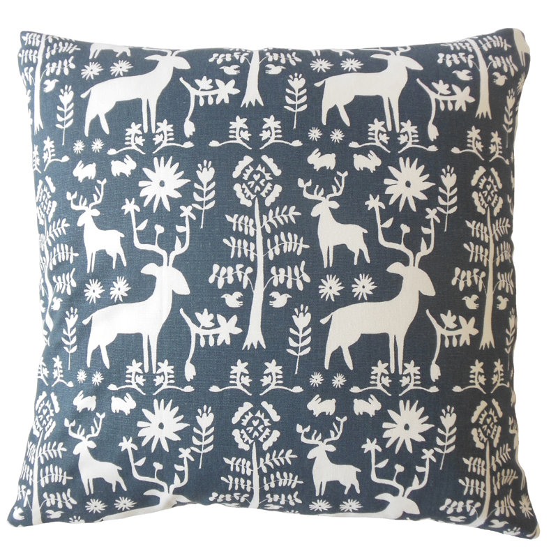 Housse de coussin décoratif en coton & insert Akeman, Bleu, 18 po x 18 po