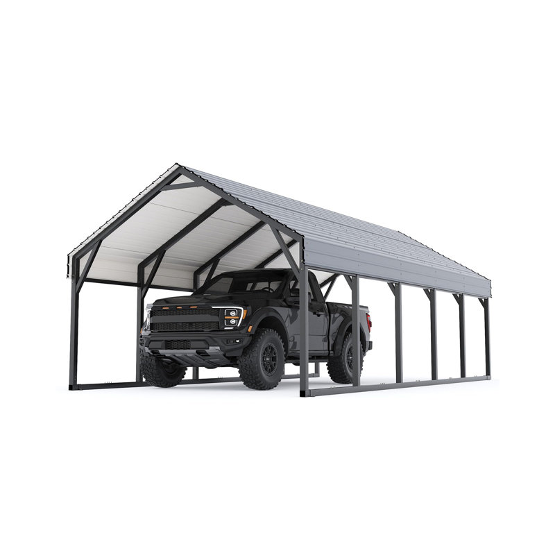 Metal Carport, Heavy Duty Carport Reinforced Frame and Steel Roof, All-Weather Shelter for Pickups, Boats, Cars, and Tractors