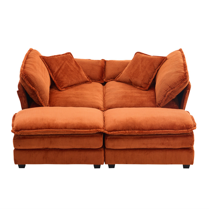 Oversized Loveseat Sectional Sofa Modern Deep Seat Reversible Chaises Couch With 2 Movable Ottomans And Pillows,
