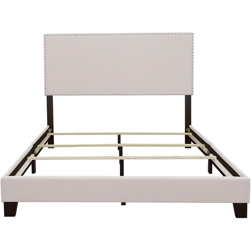 Lit double transitionnel - Tissu et garniture cloutée sur bois à la mode, Lit double