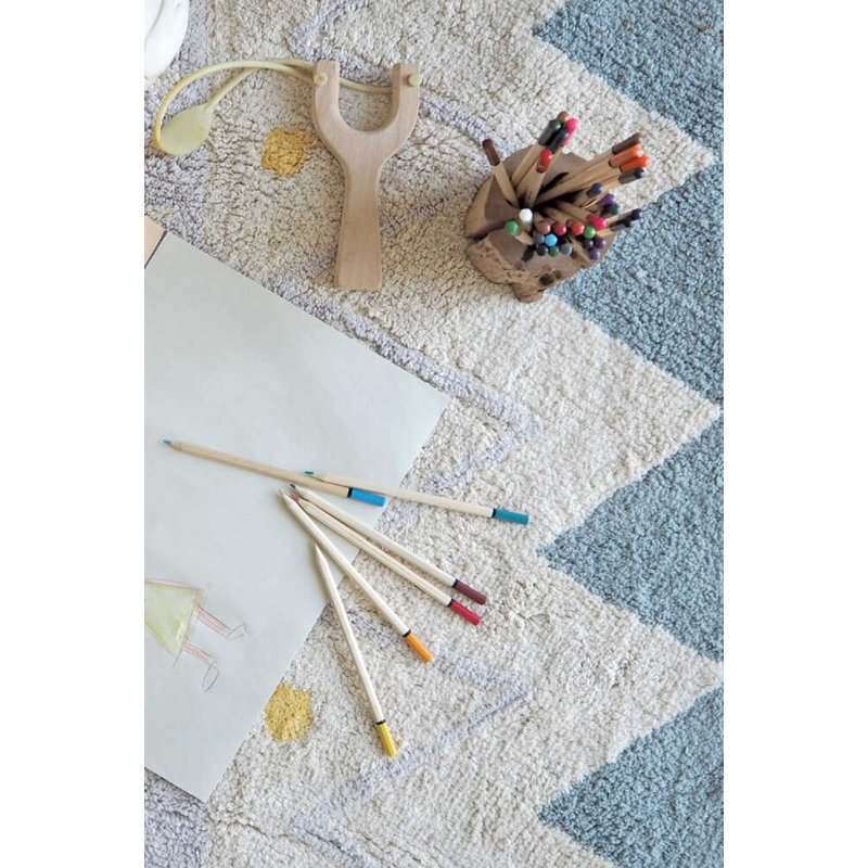 Washable Area Rug Azteca Vintage Blue